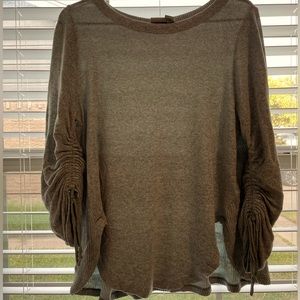 Saturday-Sunday turquoise fall sweater with adjustable puff sleeves